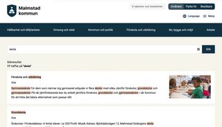 Sökfunktion på en kommunwebbplats som visar synonymer uppmarkerade på en sökresultatsida