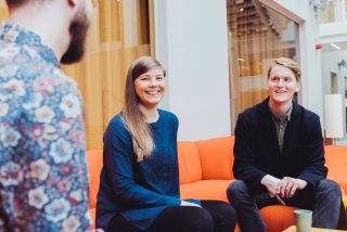 Fredrik, Linn och David på kontoret i Malmö