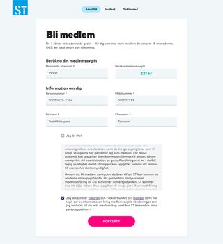 ST:s gamla medlemsflöde med många fält på en gång